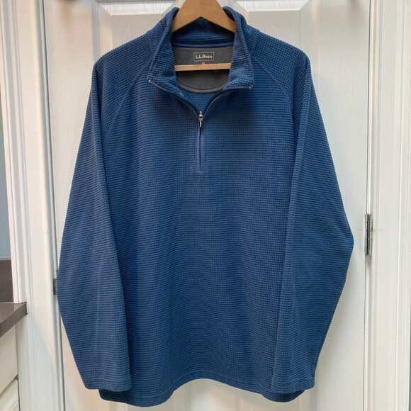 L.L Bean Medium Blue Fleece Lined 1/4 Zip Waffle Knit Pullover Shacket Size XL - Picture 7 of 7